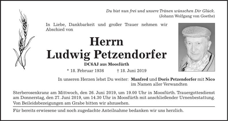 Traueranzeige Ludwig Petzendorfer