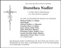 Traueranzeige Dorothea Nadler