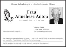 Traueranzeige Anneliese Anton