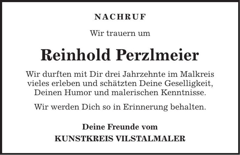 Traueranzeige Reinhold Perzlmeier