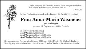 Traueranzeige Anna-Maria Wasmeier