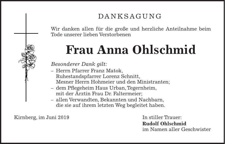 Traueranzeige Anna Ohlschmid