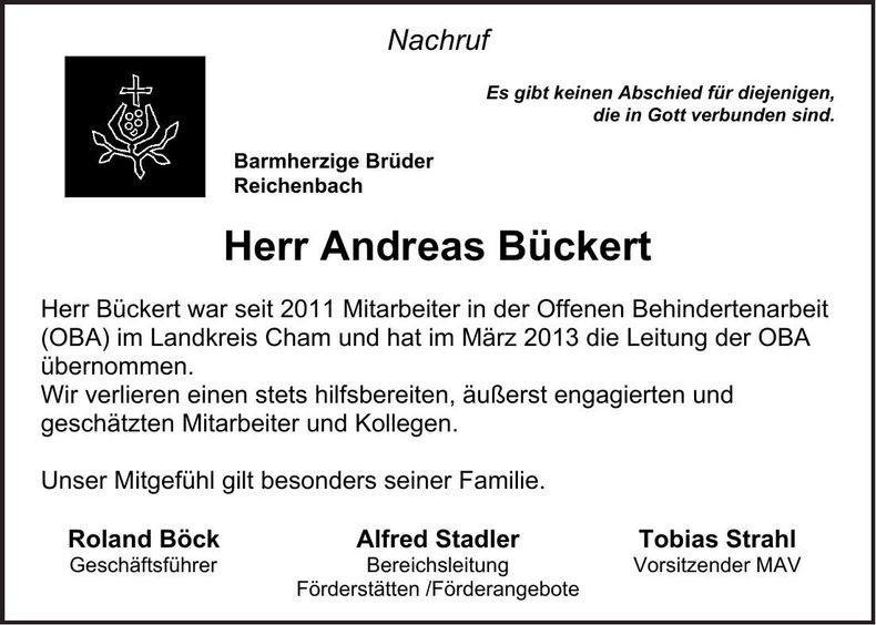 Traueranzeige Andreas Bückert