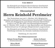 Traueranzeige Reinhold Perzlmeier