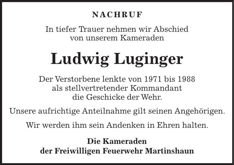 Traueranzeige Ludwig Luginger