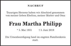 Traueranzeige Martha Philipp