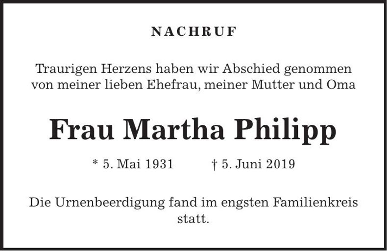 Traueranzeige Martha Philipp