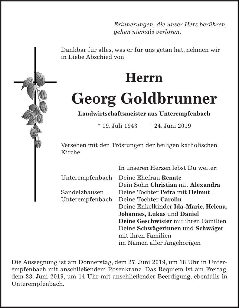 Traueranzeige Georg Goldbrunner