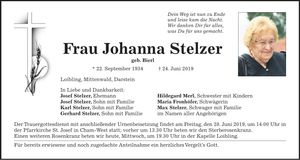 Traueranzeige Johanna Stelzer