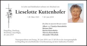 Traueranzeige Lieselotte Kuttenhofer