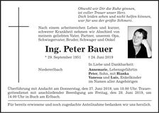 Traueranzeige Peter Bauer