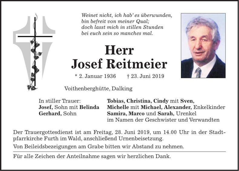 Traueranzeige Josef Reitmeier