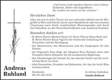 Traueranzeige Andreas Ruhland