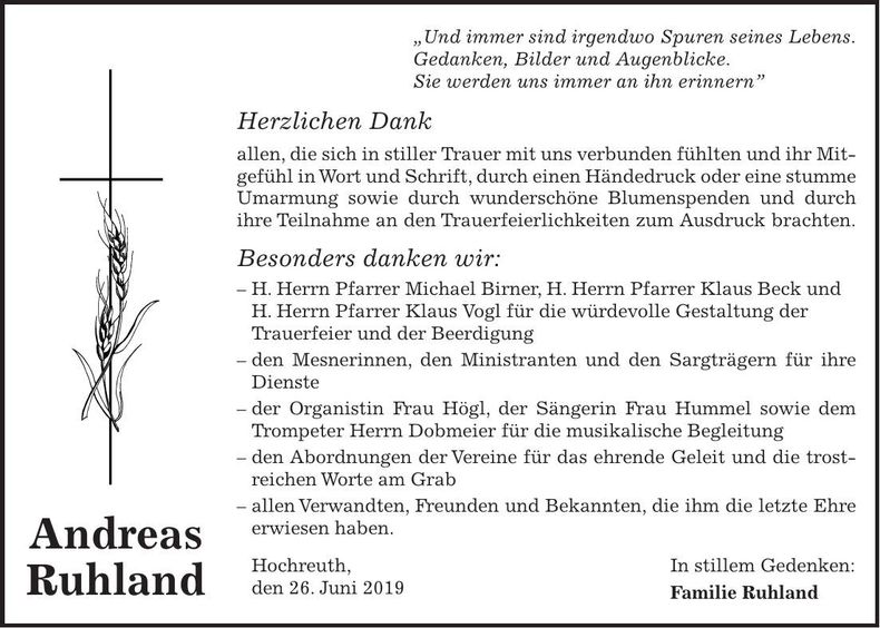 Traueranzeige Andreas Ruhland