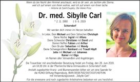 Traueranzeige Sibylle Carl