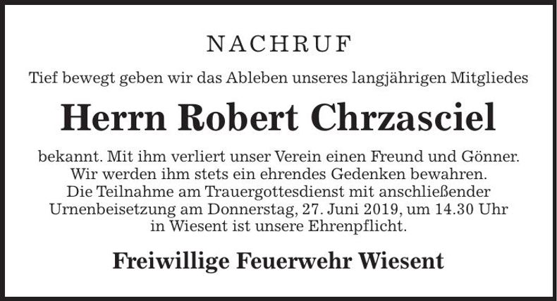 Traueranzeige Robert Chrzasciel