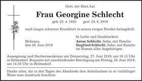 Traueranzeige Georgine Schlecht