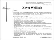 Traueranzeige Xaver Wellisch