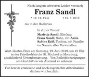 Traueranzeige Franz Sandl
