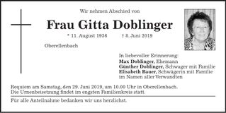 Traueranzeige Gitta Doblinger