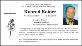 Traueranzeige Konrad Roider
