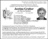 Traueranzeige Justina Gruber