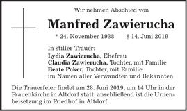 Traueranzeige Manfred Zawierucha