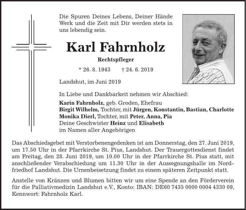 Traueranzeige Karl Farhnholz