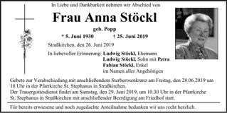 Traueranzeige Anna Stöckl