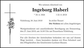 Traueranzeige Ingeborg Haberl