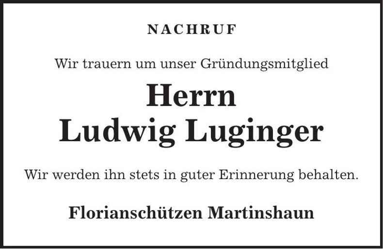 Traueranzeige Ludwig Luginger