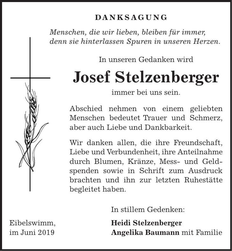 Traueranzeige Josef Stelzenberger
