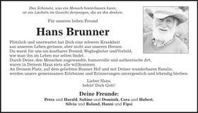 Traueranzeige Hans Brunner