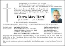 Traueranzeige Max Hartl