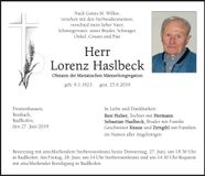 Traueranzeige Lorenz Haslbeck