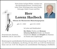 Traueranzeige Lorenz Haslbeck