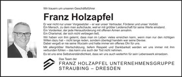 Traueranzeige Franz Holzapfel