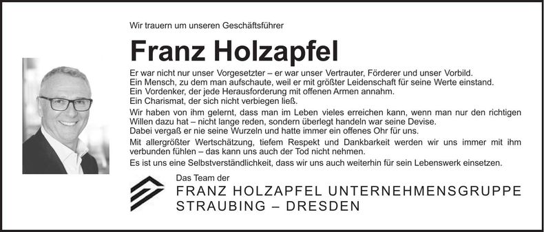 Traueranzeige Franz Holzapfel