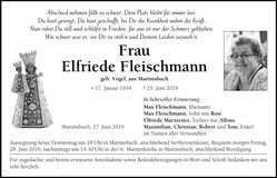 Traueranzeige Elfriede Fleischmann