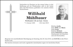 Traueranzeige Willibald Mühlbauer