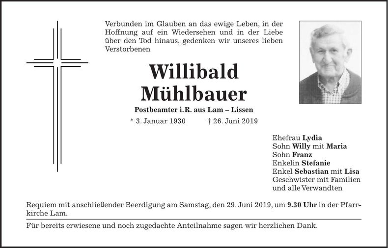 Traueranzeige Willibald Mühlbauer