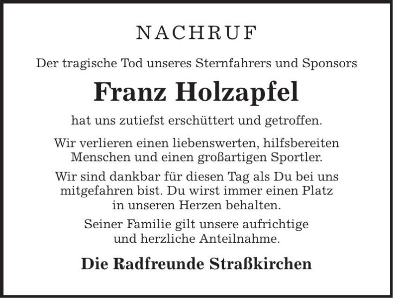 Traueranzeige Franz Holzapfel