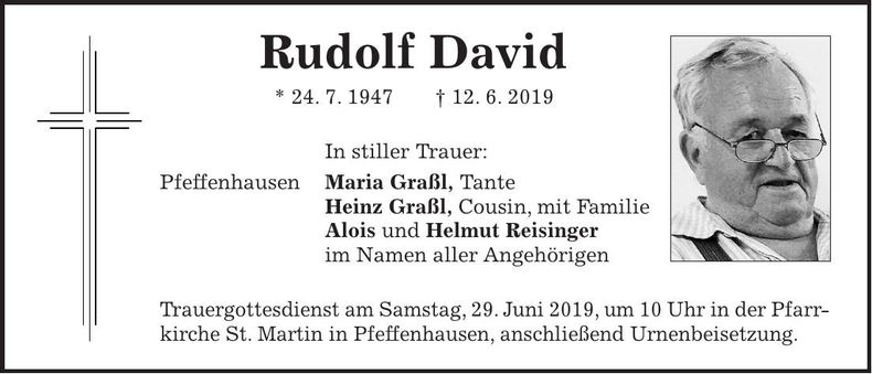 Traueranzeige Rudolf David