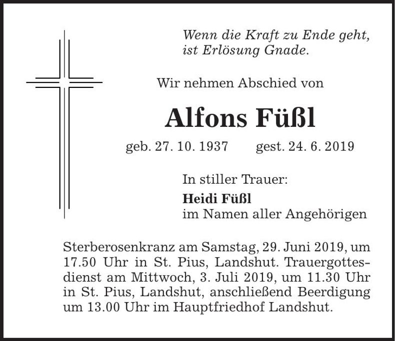 Traueranzeige Alfons Füßl
