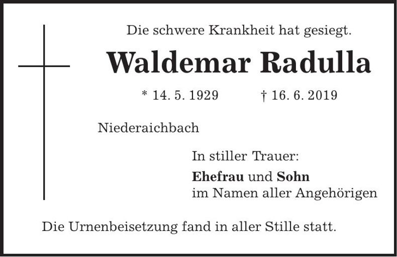 Traueranzeige Waldemar Radulla