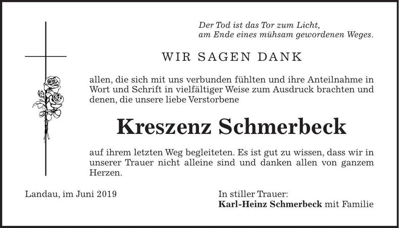 Traueranzeige Kreszenz Schmerbeck