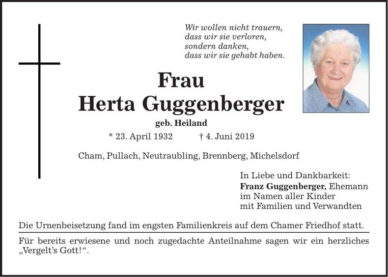 Traueranzeige Herta Guggenberger