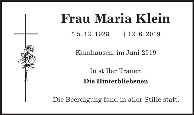 Traueranzeige Maria Klein