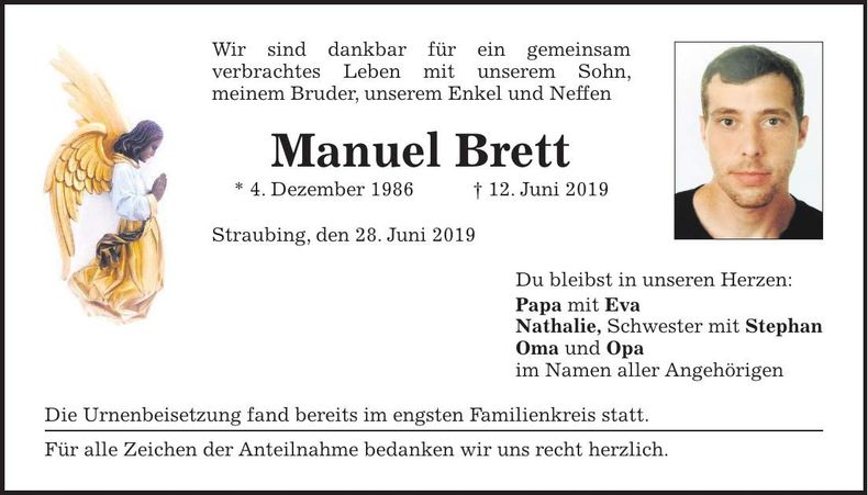Traueranzeige Manuel Brett