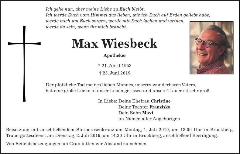Traueranzeige Max Wiesbeck